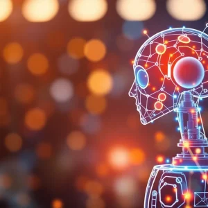 A digital graphic illustrating AI technologies applied in SEO audits for WordPress websites.