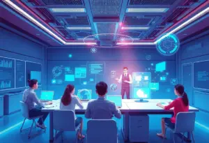 Futuristic classroom with AI technology at Westside High School