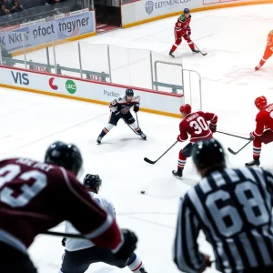Air Force hockey players during a match.