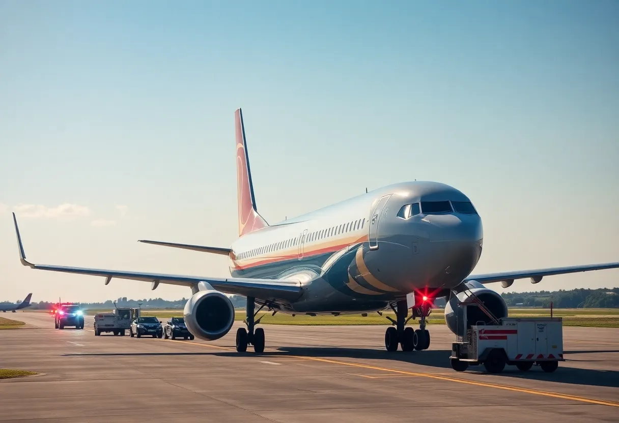 Boeing 737 at Eppley Airfield during emergency landing