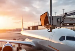 American Airlines flight at Omaha airport with communication systems