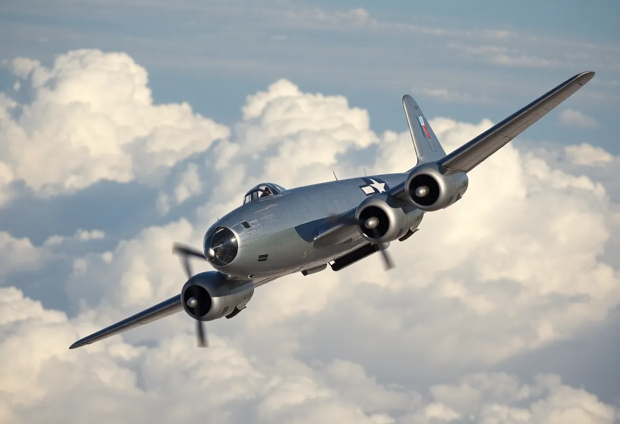 Restored B-17 Flying Fortress flying in the sky