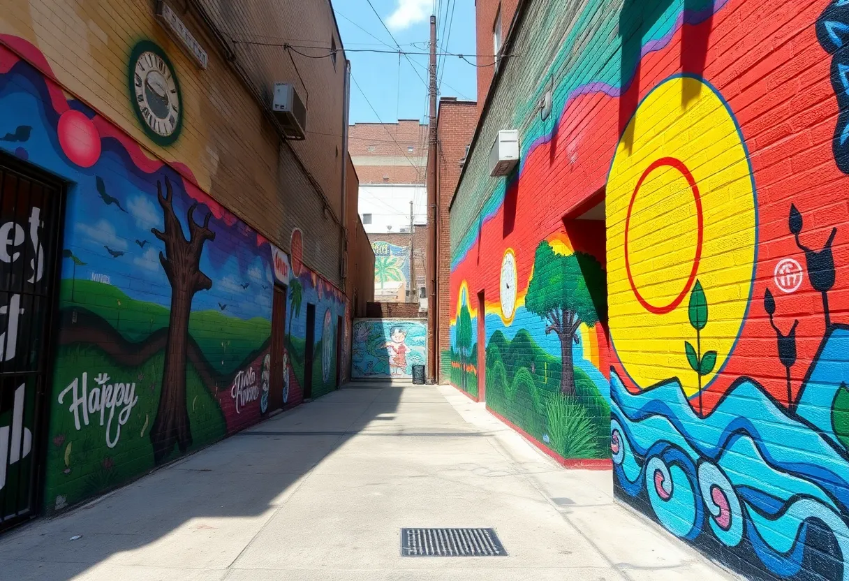 Murals depicting themes of unity and nature in the Benson neighborhood.