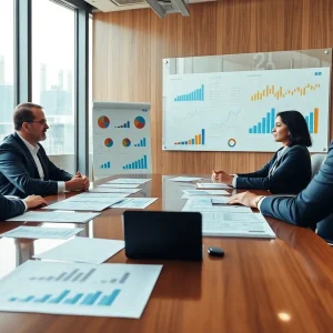 Executives discussing acquisition strategies in a corporate setting