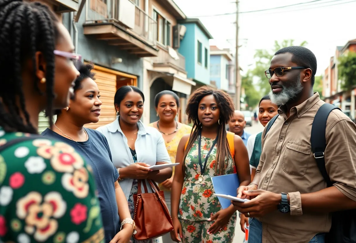 Community residents engaging in discussions about development initiatives.