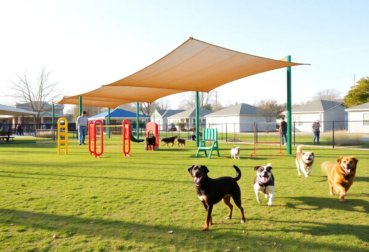 Community members at the opening of Blair's first public dog park.