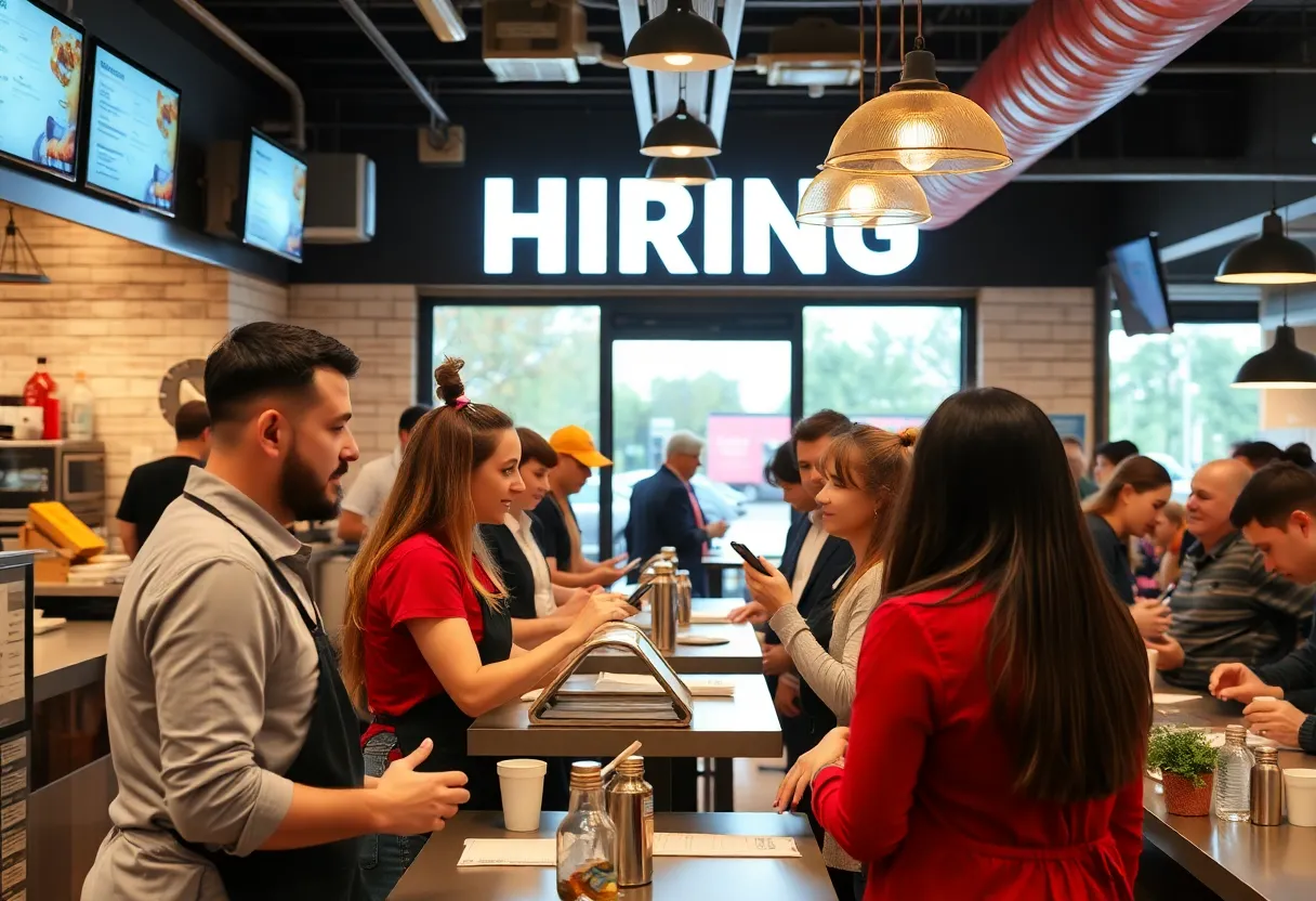 Scene from a hiring event at Buffalo Wild Wings GO with job seekers and hiring staff