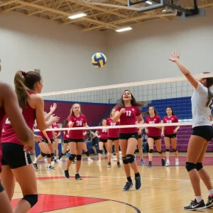 Burke High School girls volleyball team playing a match