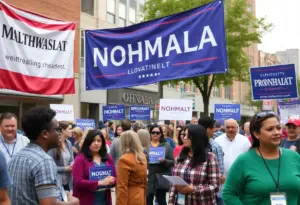 Voters engaging in campaign activities in Omaha