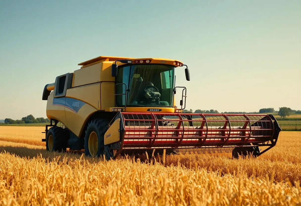 AI-driven Case IH combine harvesting crops in Nebraska