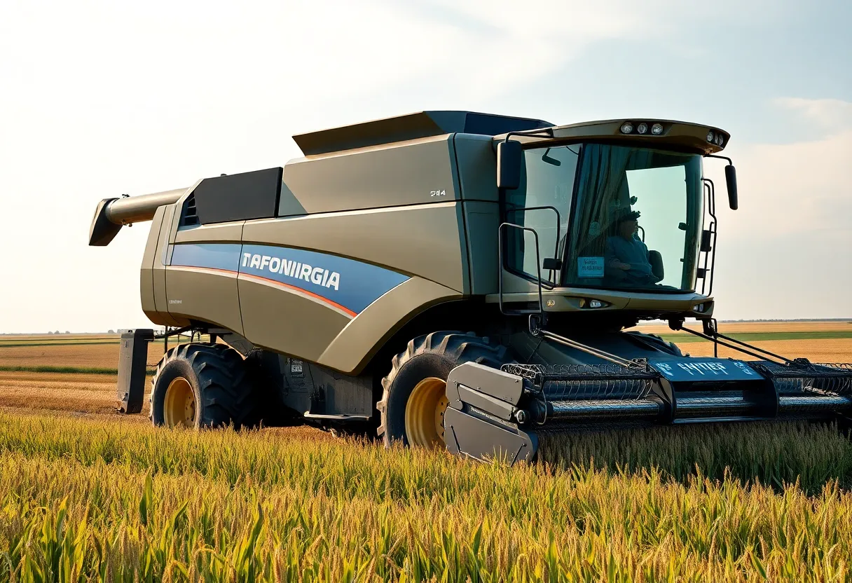 Combine harvester using AI technology in a Nebraska field.