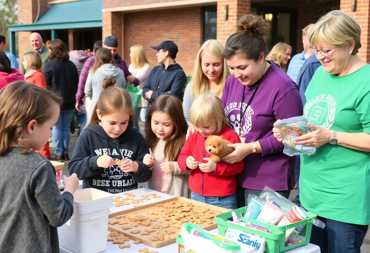 Families enjoying activities at an animal welfare fundraiser event in Omaha.