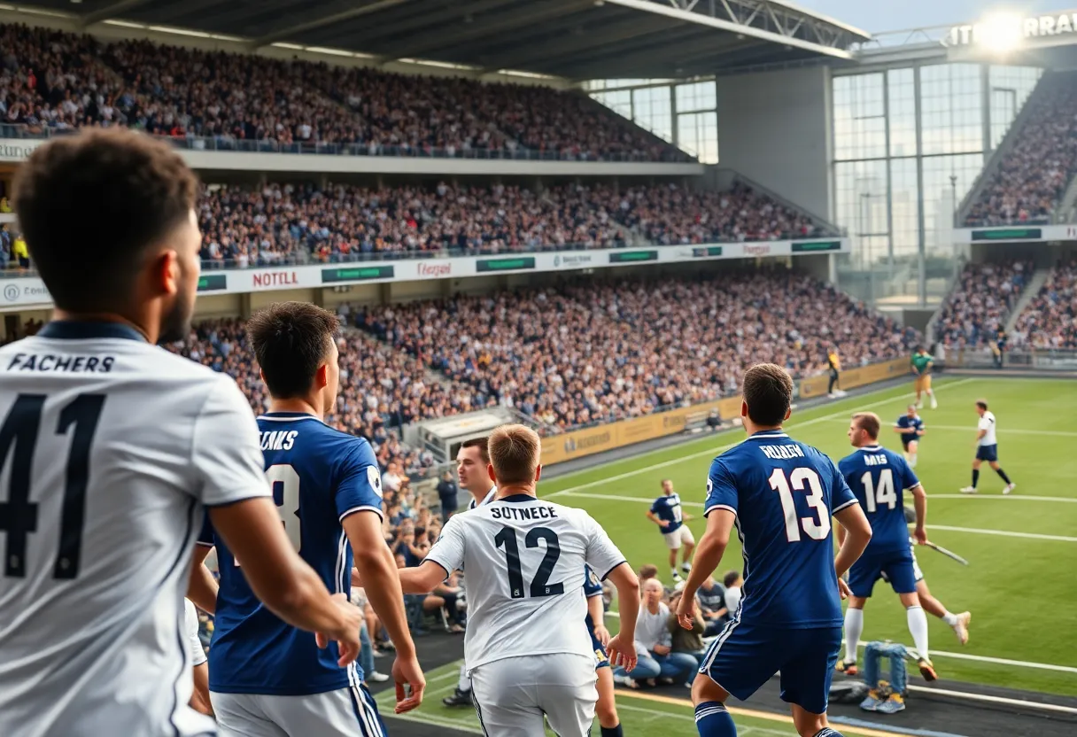 Celebration of Creighton men's soccer team after victory against Drake