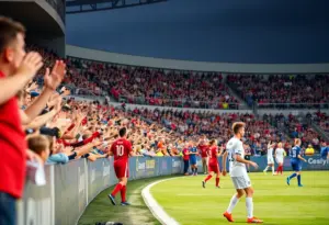 Creighton University soccer team celebrates their victory over Providence