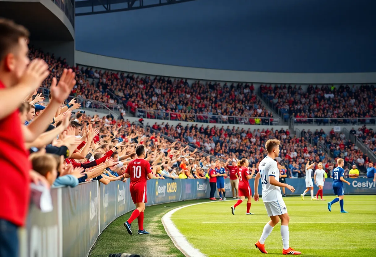 Creighton University soccer team celebrates their victory over Providence