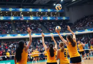 Creighton women's volleyball team playing against Seton Hall