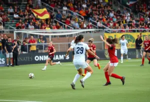 Creighton women's soccer team celebrating a goal against Villanova