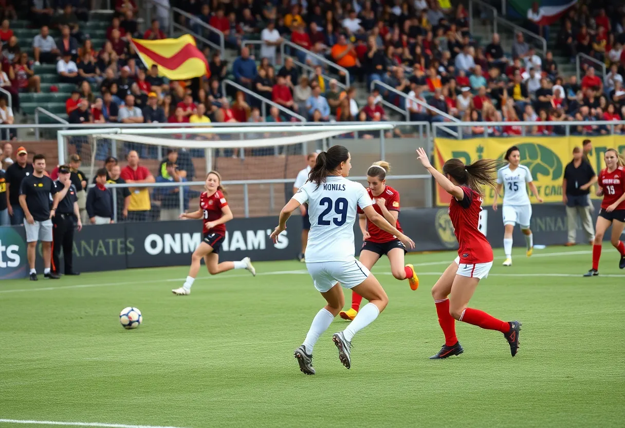 Creighton women's soccer team celebrating a goal against Villanova