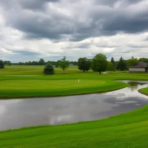 Waterlogged fairway at Eagle Run Golf Course in Omaha