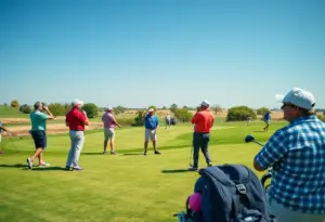 Participants playing golf during the Elmwood Country Club pro-am tournament in Omaha.