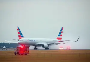Emergency landing of an American Airlines jet at Omaha Airport with smoke.