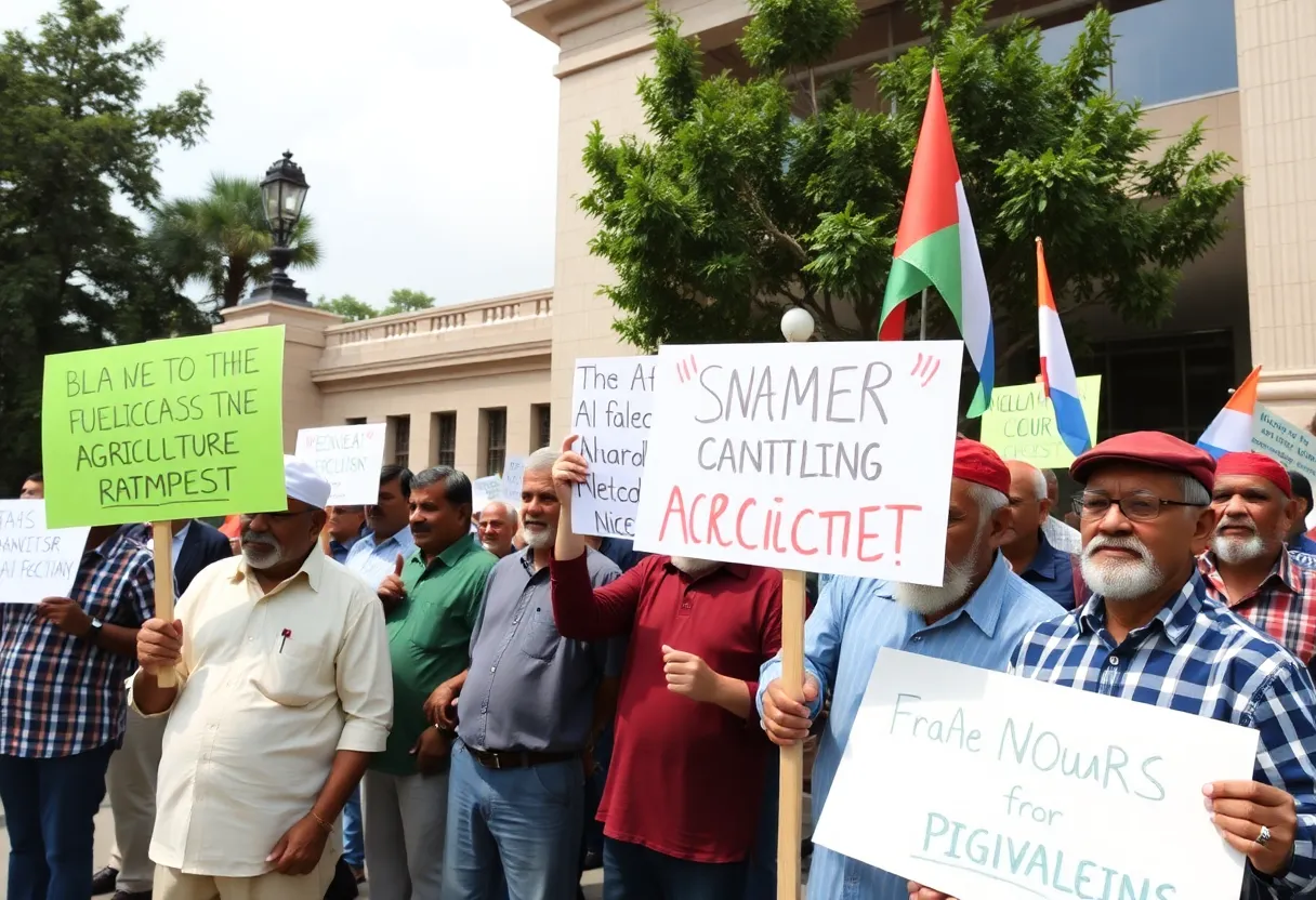 Farmers protesting for timely payments at an emergency meeting in Omaha