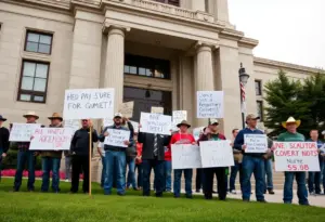 Farmers protesting for timely payments outside a commission office in Omaha