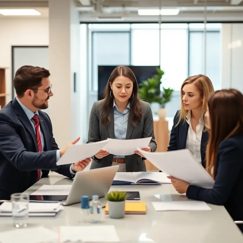 Financial professionals collaborating in an office space at Foster Group in Omaha