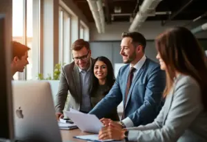 Team collaboration in an office using Gallup strengths assessment tools