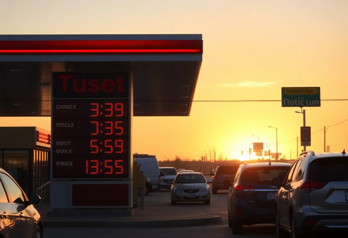Gas station showing average gas prices in Omaha at $3.15