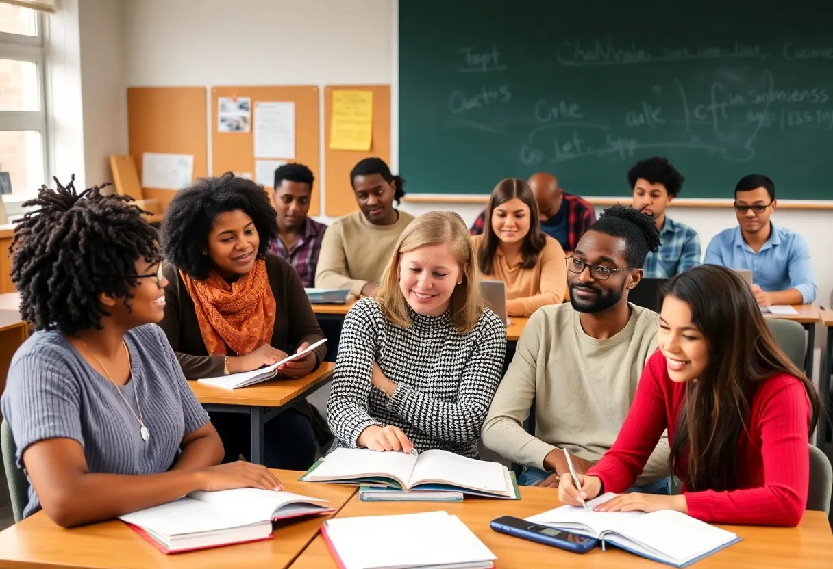 Adult students in a classroom at Nebraska's first adult high school