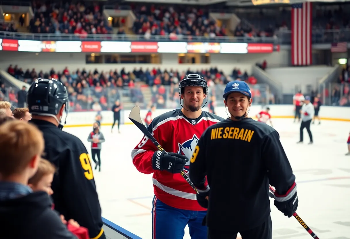 A charity hockey game featuring veterans and first responders at Baxter Arena in Omaha.