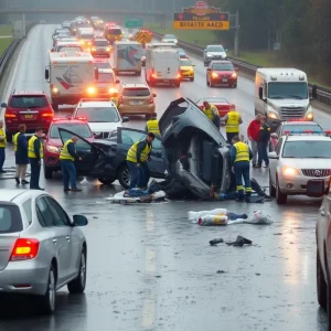 Emergency responders at the scene of a multi-vehicle crash on I-80 near Gretna