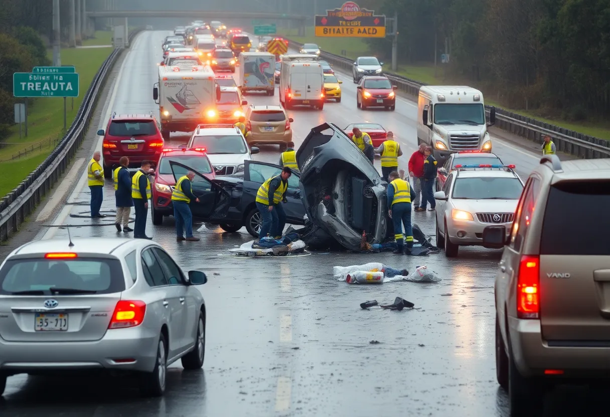 Emergency responders at the scene of a multi-vehicle crash on I-80 near Gretna