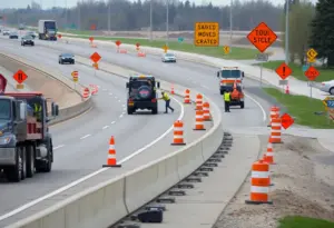 Construction site for I-80 road expansion in Omaha, NE