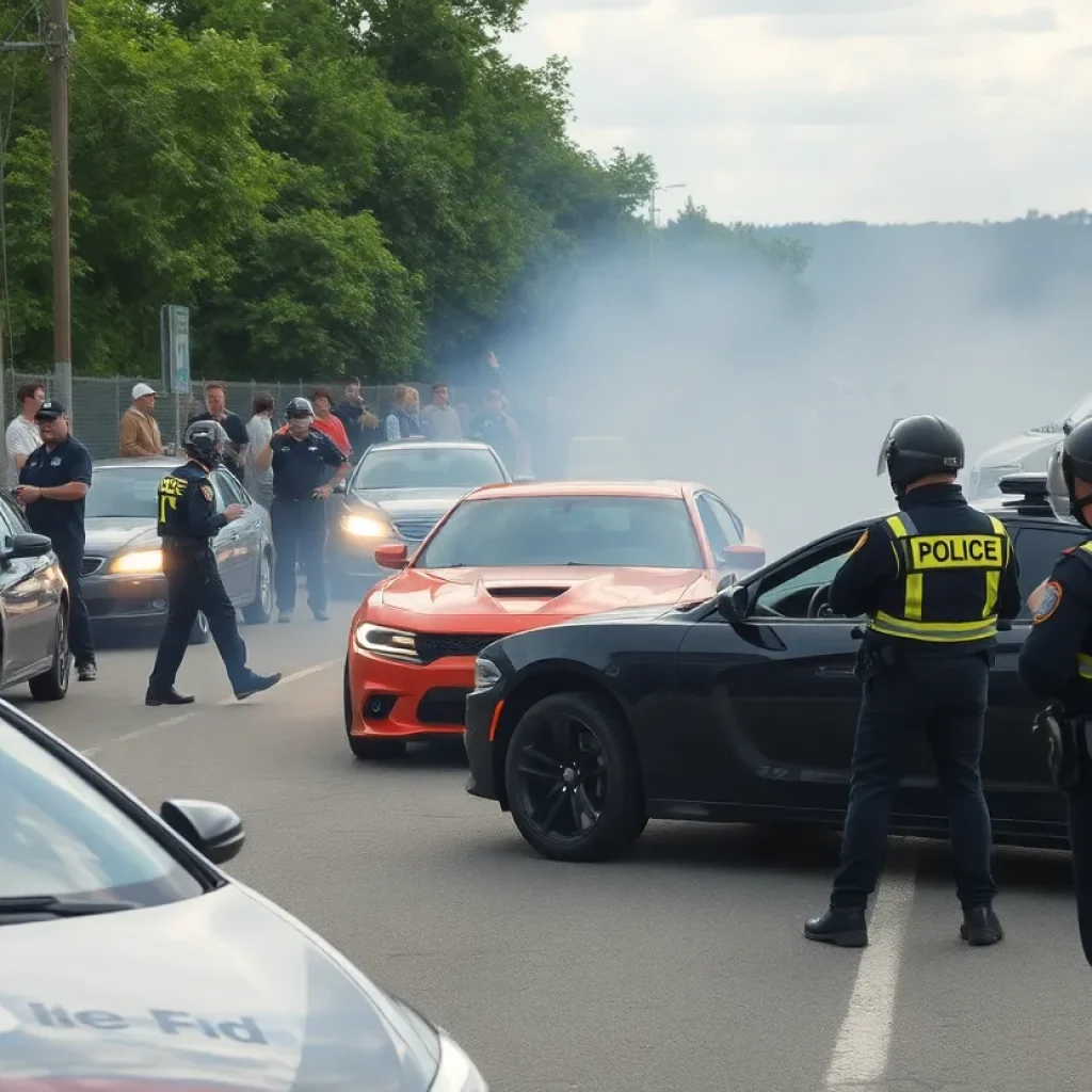 Police intervening at an illegal street racing event at Carter Lake