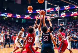 Iowa State basketball players competing against Creighton during an exhibition game.