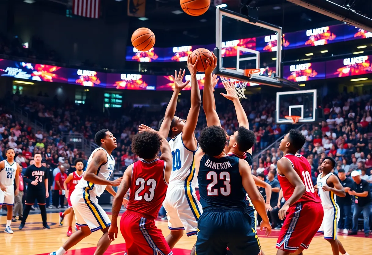 Iowa State basketball players competing against Creighton during an exhibition game.
