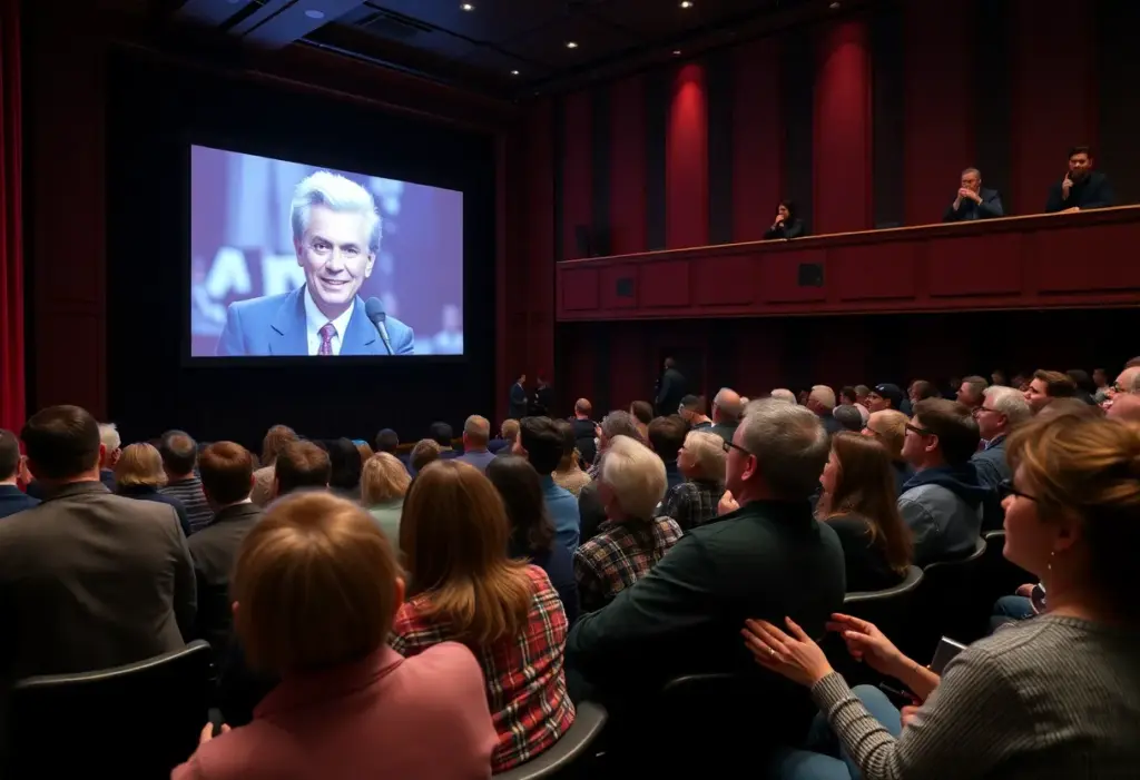 Audience at a theater celebrating Johnny Carson's 100th birthday.