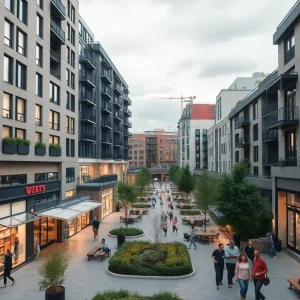 Render of the Little Bo Village development with retail and residential spaces