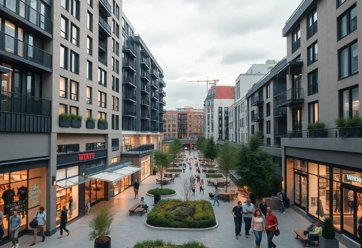 Render of the Little Bo Village development with retail and residential spaces