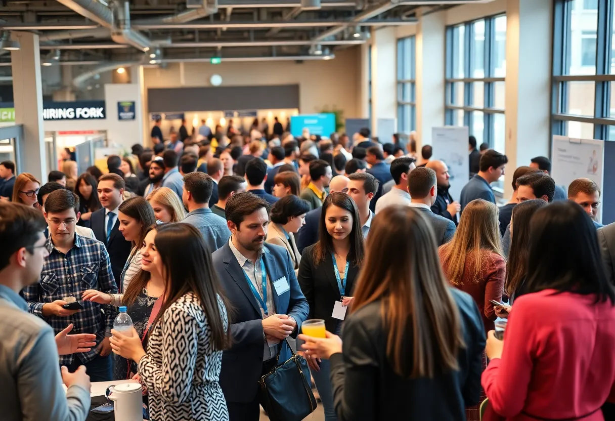Attendees interacting with recruiters at Lozier Corporation hiring event