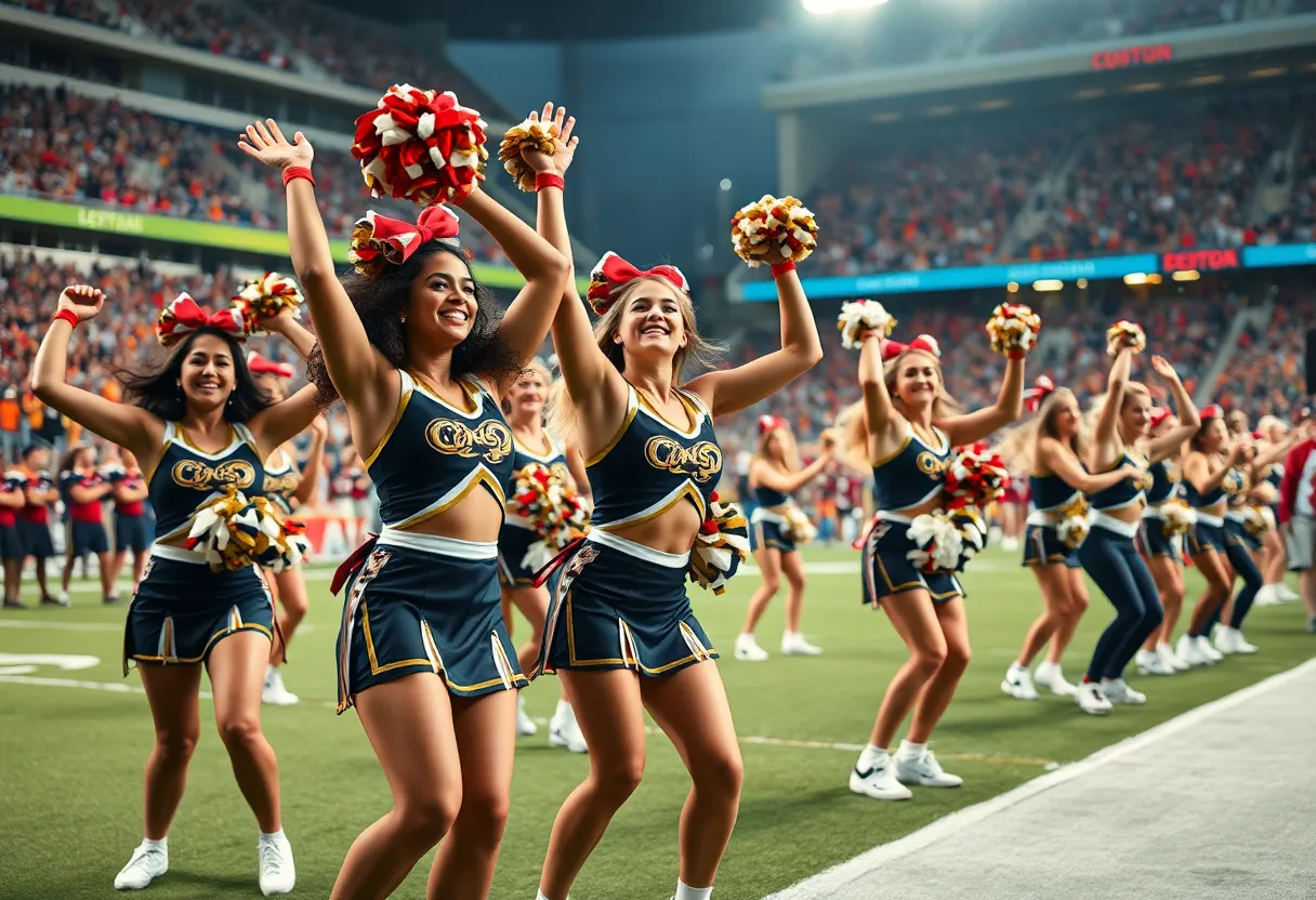 Cheerleaders performing on the field at a Dallas Cowboys game