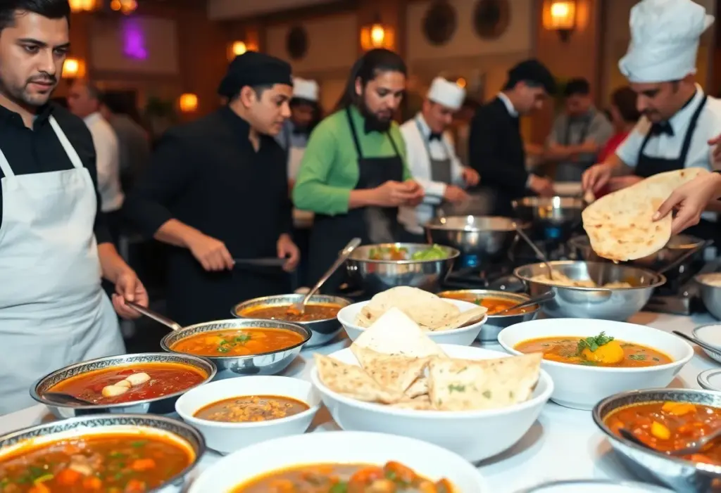 Guests enjoying live cooking demonstrations at Maharaj Indian Cuisine