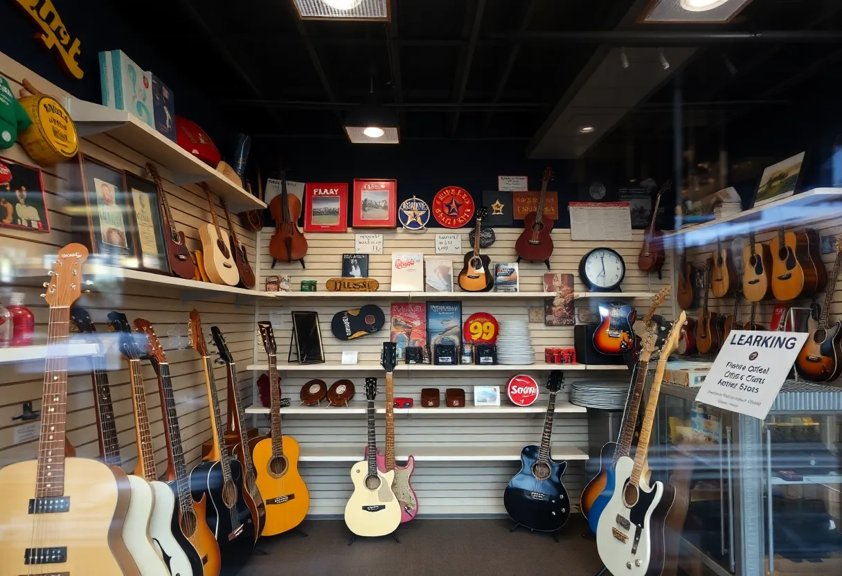 Interior of Millard Music House showing empty shelves after closure