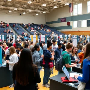 Students engaging with employers at Millard South High School career fair