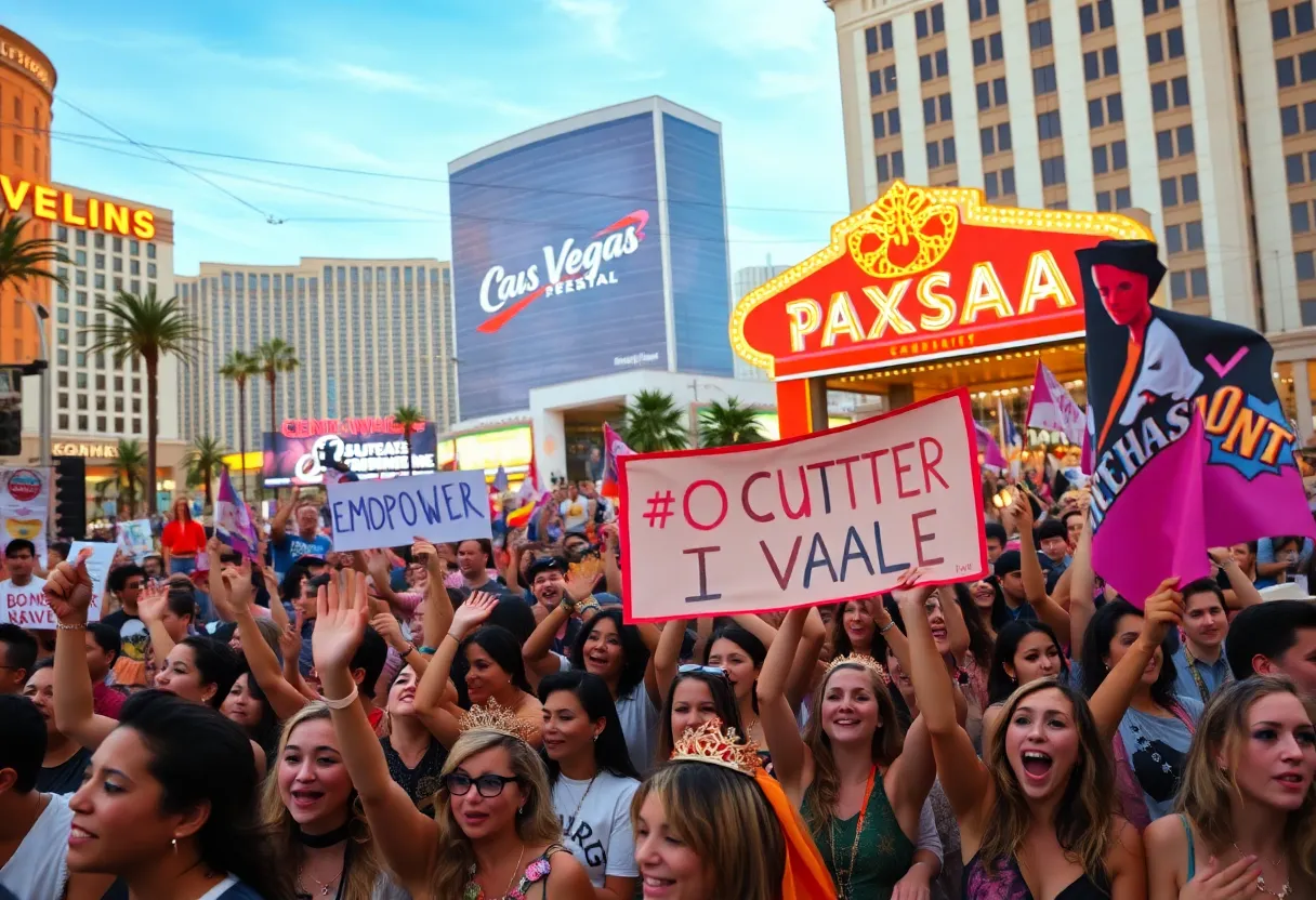 Crowd celebrating the crowning of Miss USA 2025 in Las Vegas.