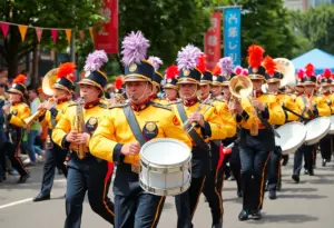Mitchell High School marching band performing at a festival