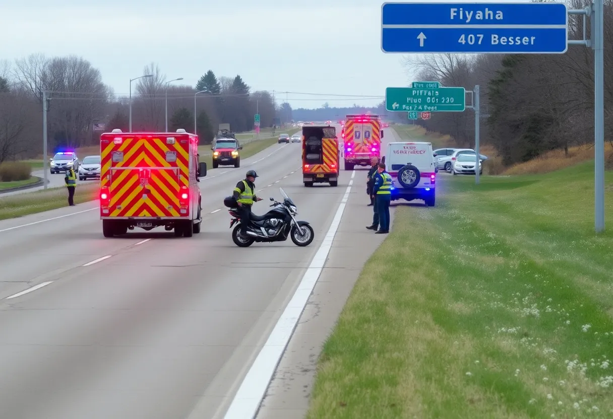 Scene of a fatal motorcycle crash on Highway 280 with emergency response teams.