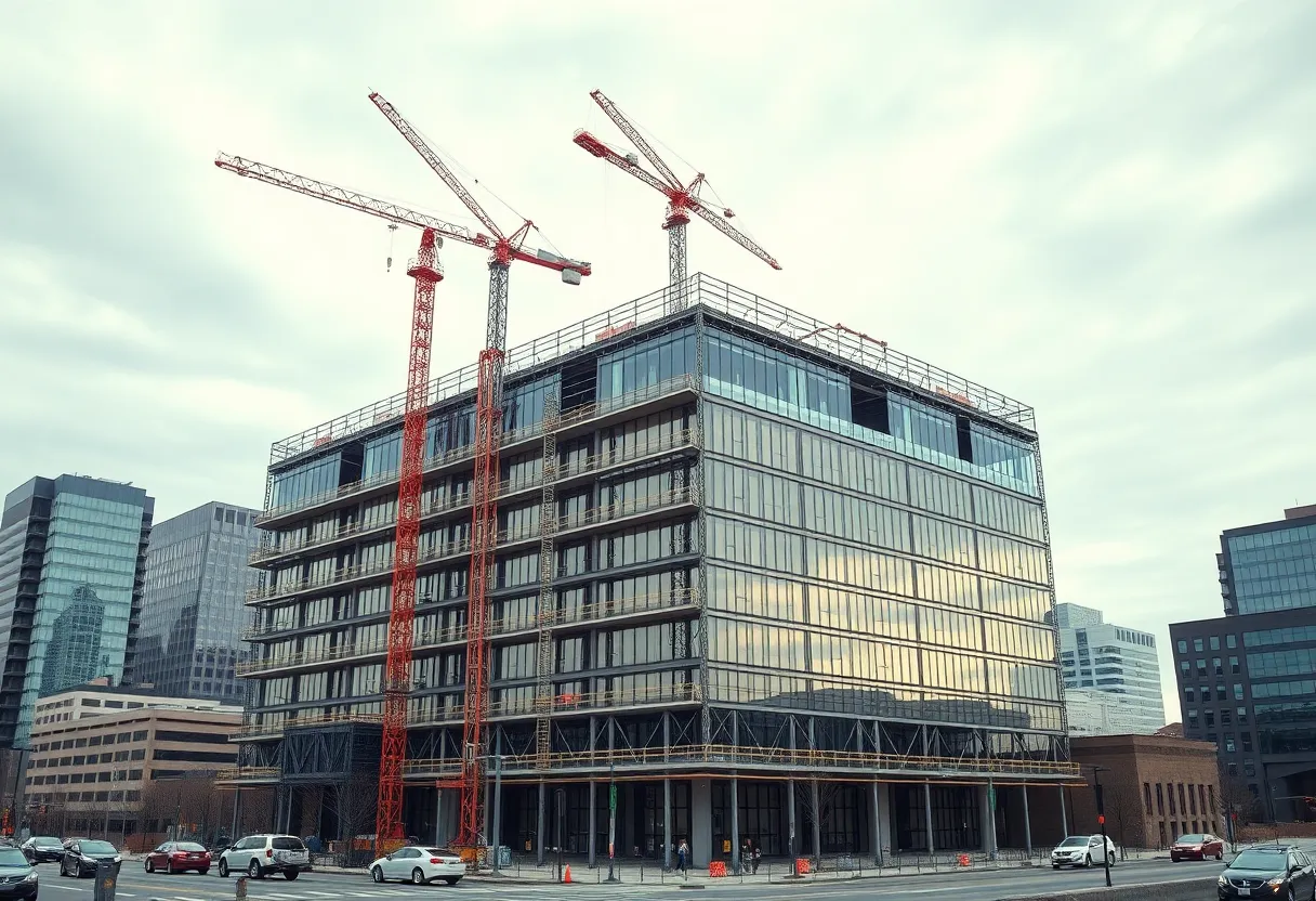 Construction site of Mutual of Omaha's downtown campus expansion in Omaha.
